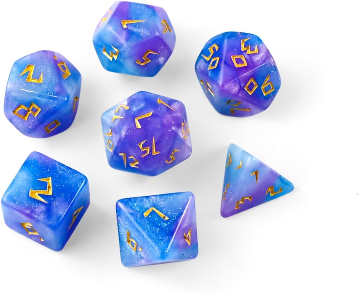 7 pcs polyhedral dice set, polyhedral dice violet blue - ShopVlot