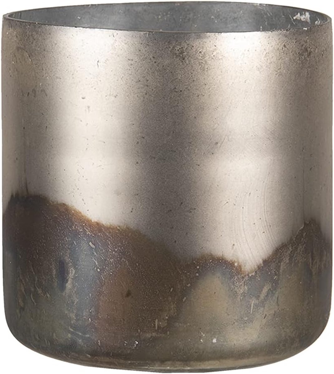 Clayre & Eef Glass Tea Light Holder Ø 10 * 11 cm Gold Glass Round Tealight Holder Windlight Holder Tealight Holder - ShopVlot
