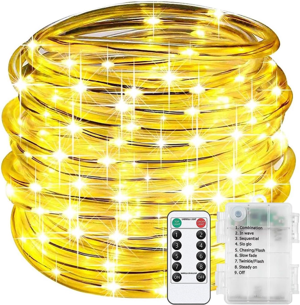 LED Rope Lights with Remote Control, Waterproof, Battery Operated, String Lights, 8 Modes, Timer, LED String Lights - ShopVlot