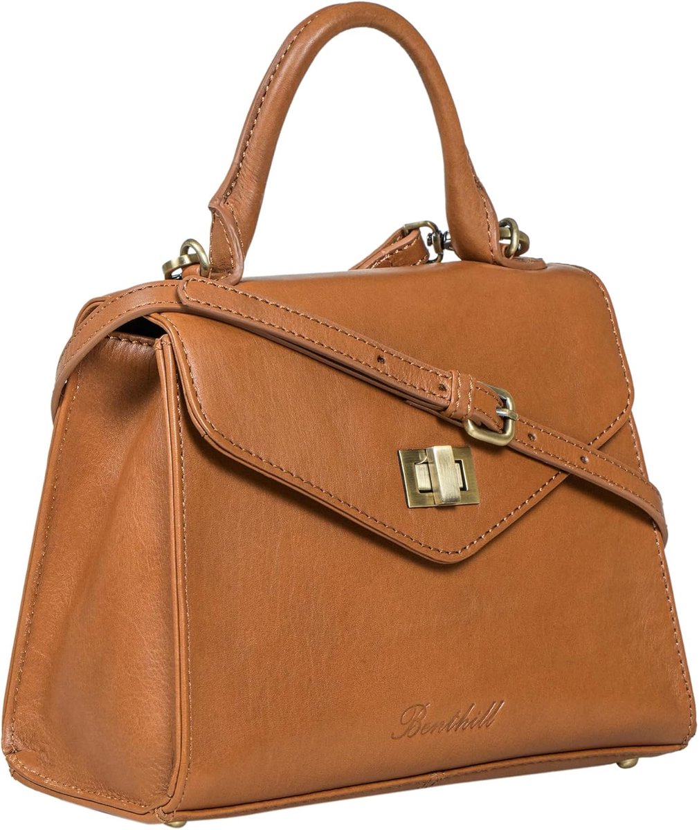 Benthill Handtas voor dames, leer, klein, hengseltas van hoogwaardig rundleer, vintage damestas - ShopVlot