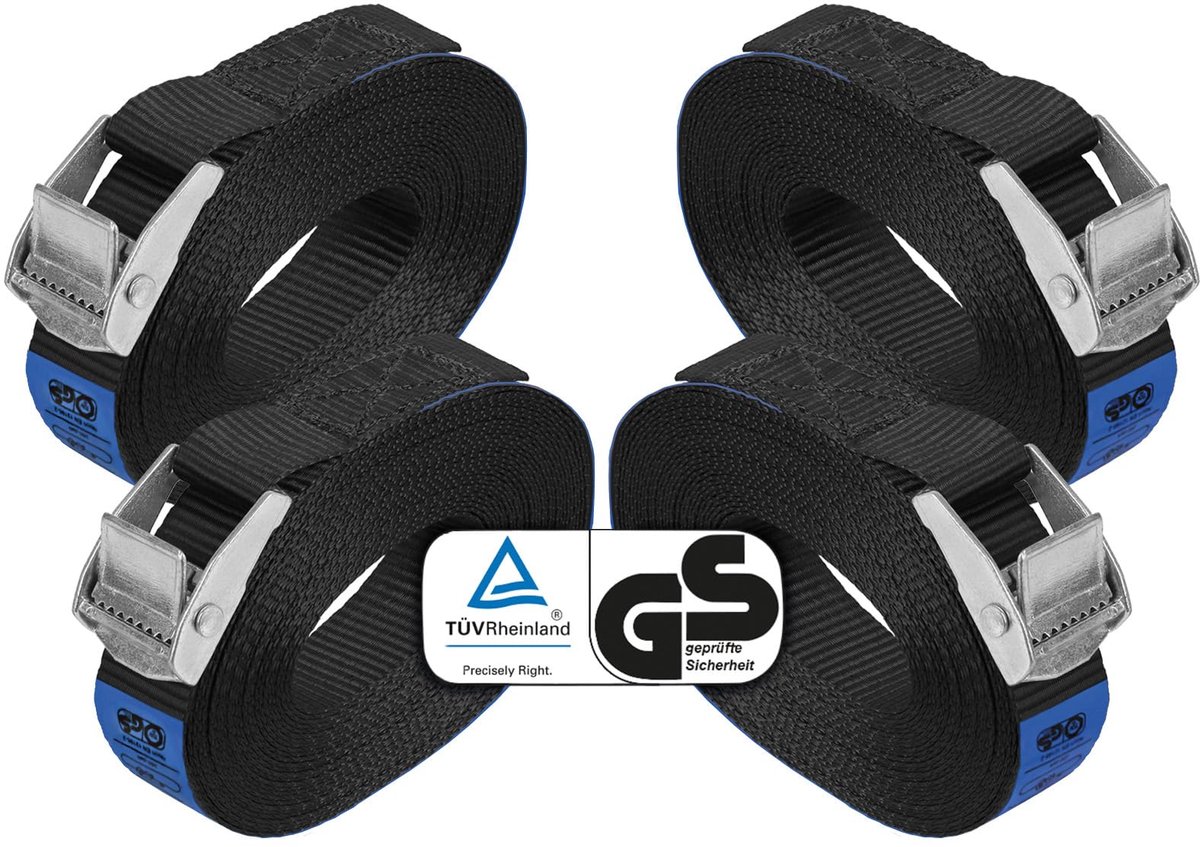 BB Sport Spanbanden Sjorband Klemgesp Zwart 250 kg 4 stuks 2,5cmx6m - ShopVlot