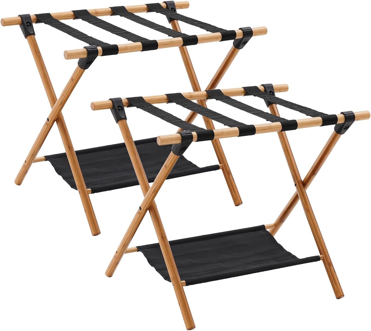 Suitcase Stand Foldable Large 2 Pieces Bamboo Luggage Rack Double Layer Luggage Rack with 4 Straps Suitcase Stool for - ShopVlot