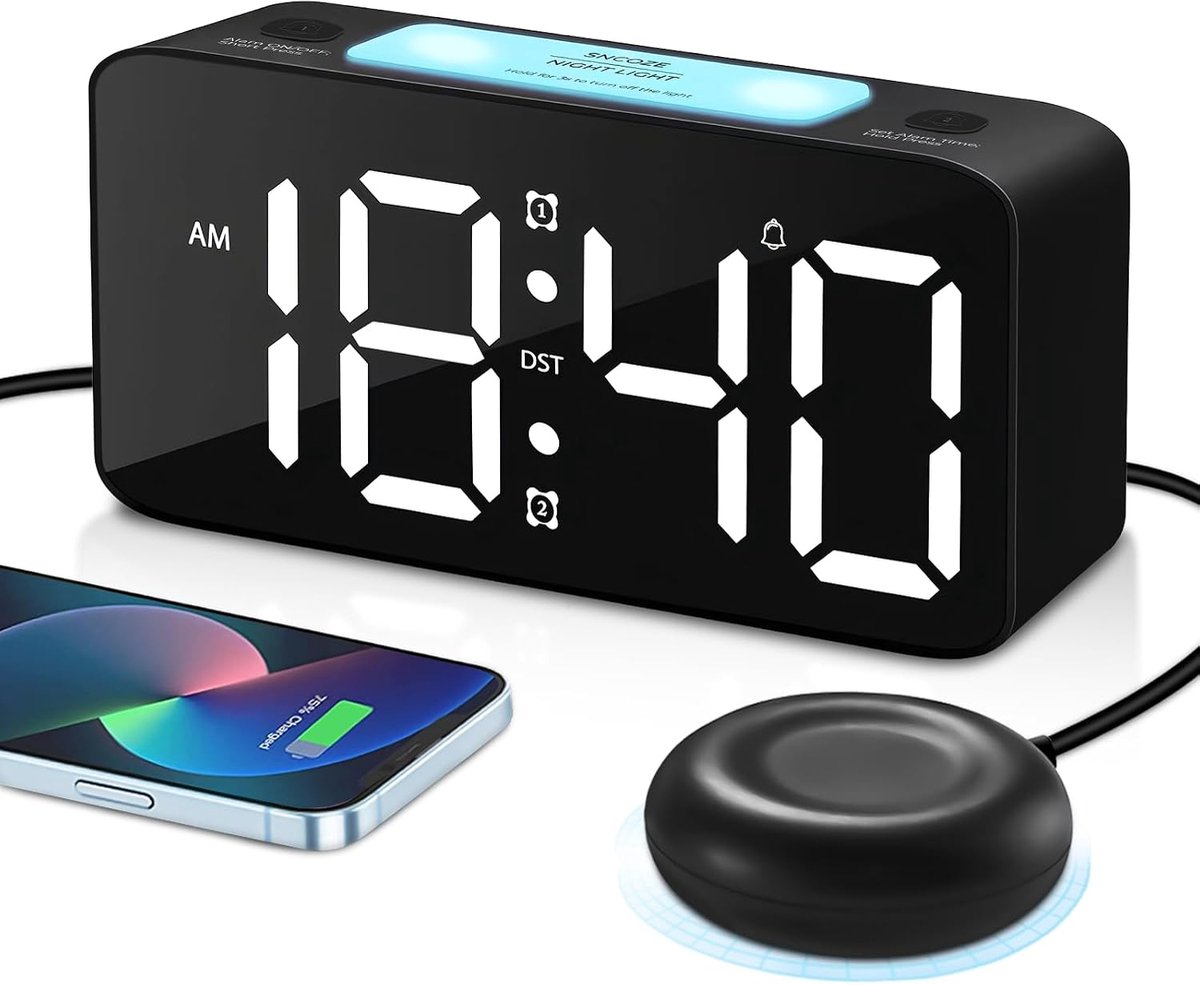 Wekker met vibratie - sterke wekker met nachtlampje - 15 RGB-kleuren - ideaal voor zware slapers - ShopVlot