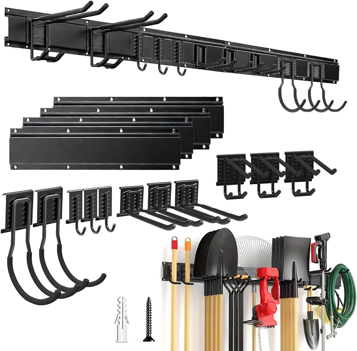 Tu gereedschap houder 160 cm - muurbevestigd - zware metalen garage rek - organiseer je tuinaccessoires - ShopVlot