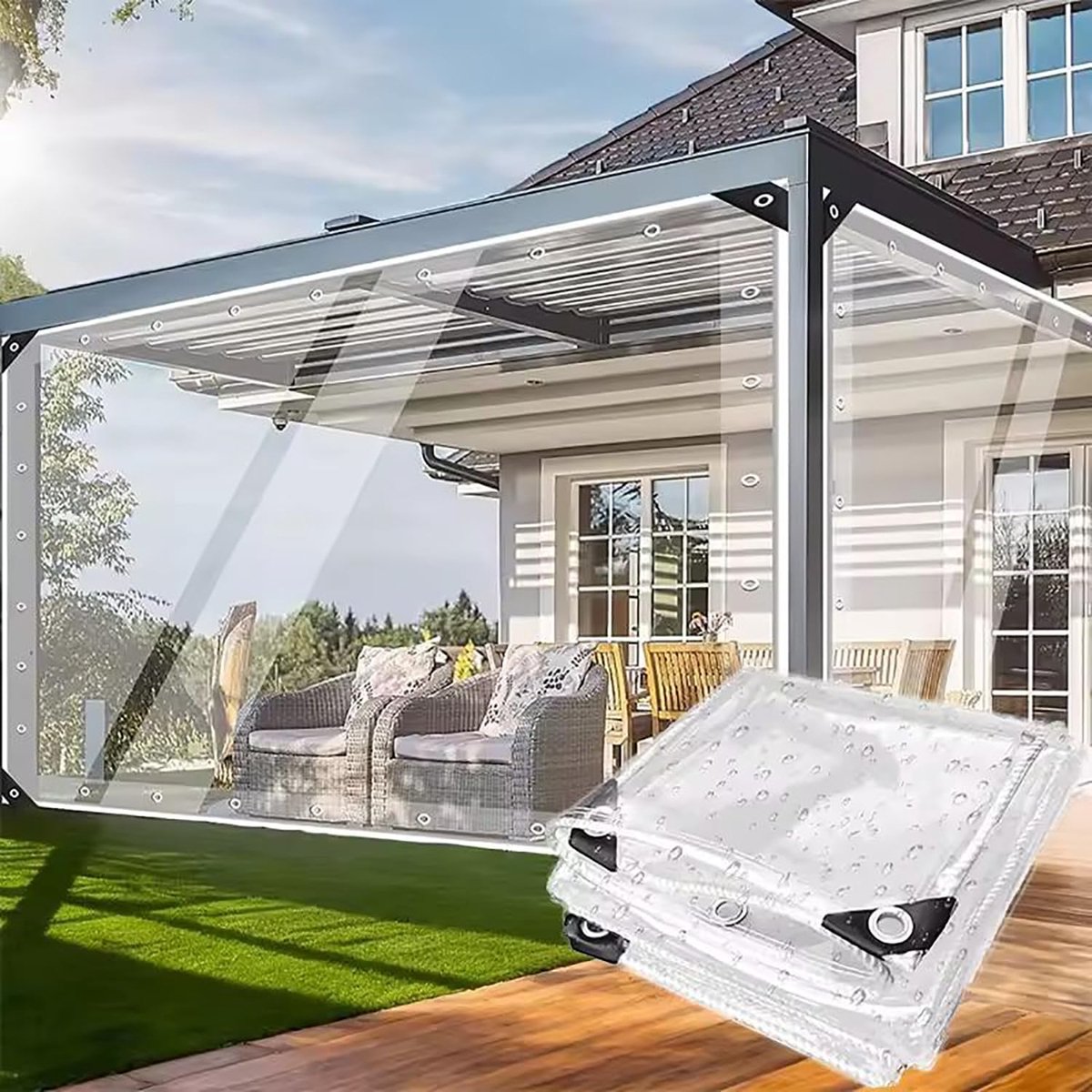 PVC-zeil 4 x 3 m - transparant 450 g/m² - waterdicht 0,35 mm - ideaal voor windbescherming - ShopVlot