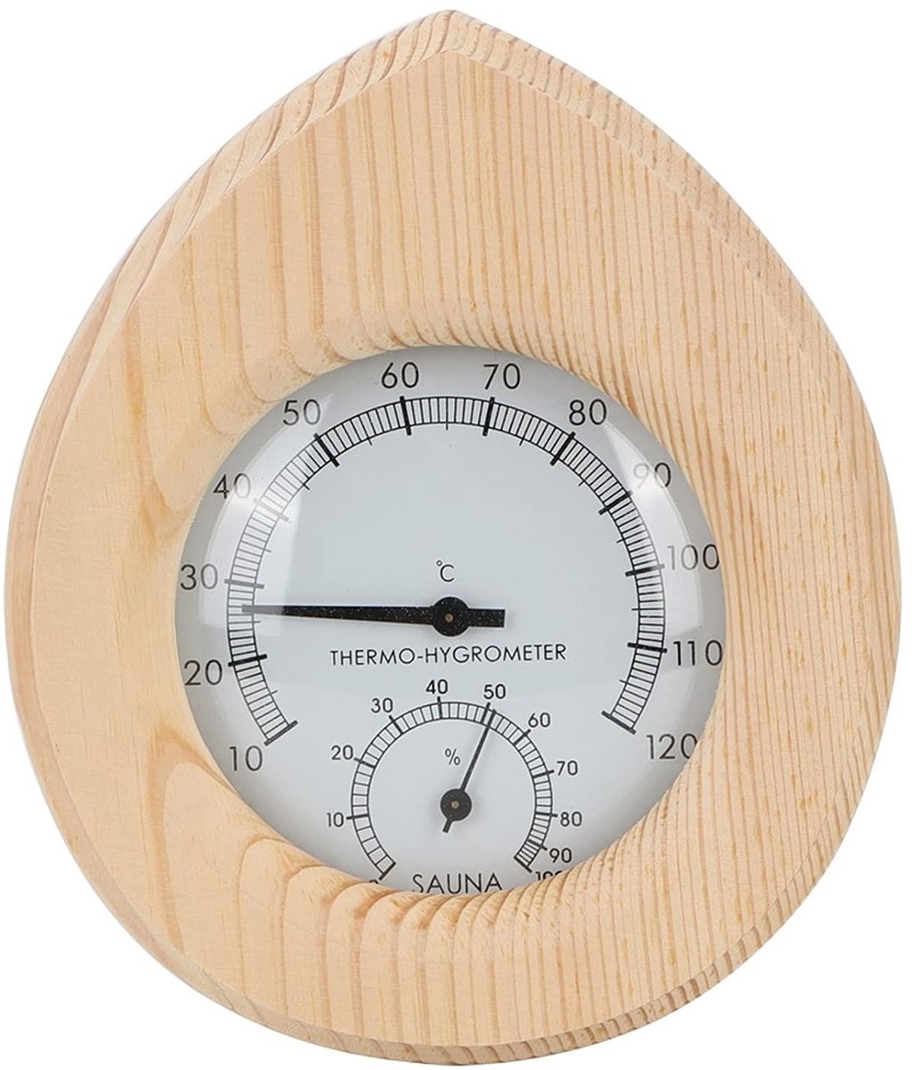 Thermo-Hygrometer voor Sauna en Stoomruimte, Houten 2-in-1 Thermometer met Drupvorm, Nauwkeurige Vochtigheid en Temperatuur Metingen 6.5x5.5''