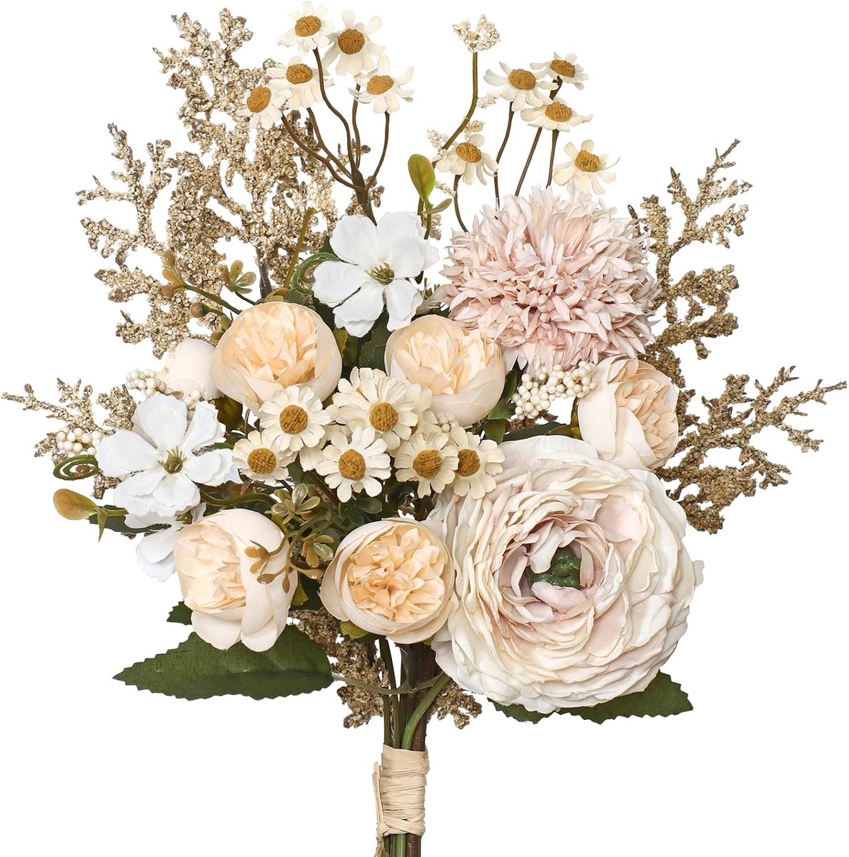Kunstbloemen boeket - beige rozen en hydrangea - ideaal voor interieur - perfect als cadeau - m-winkel