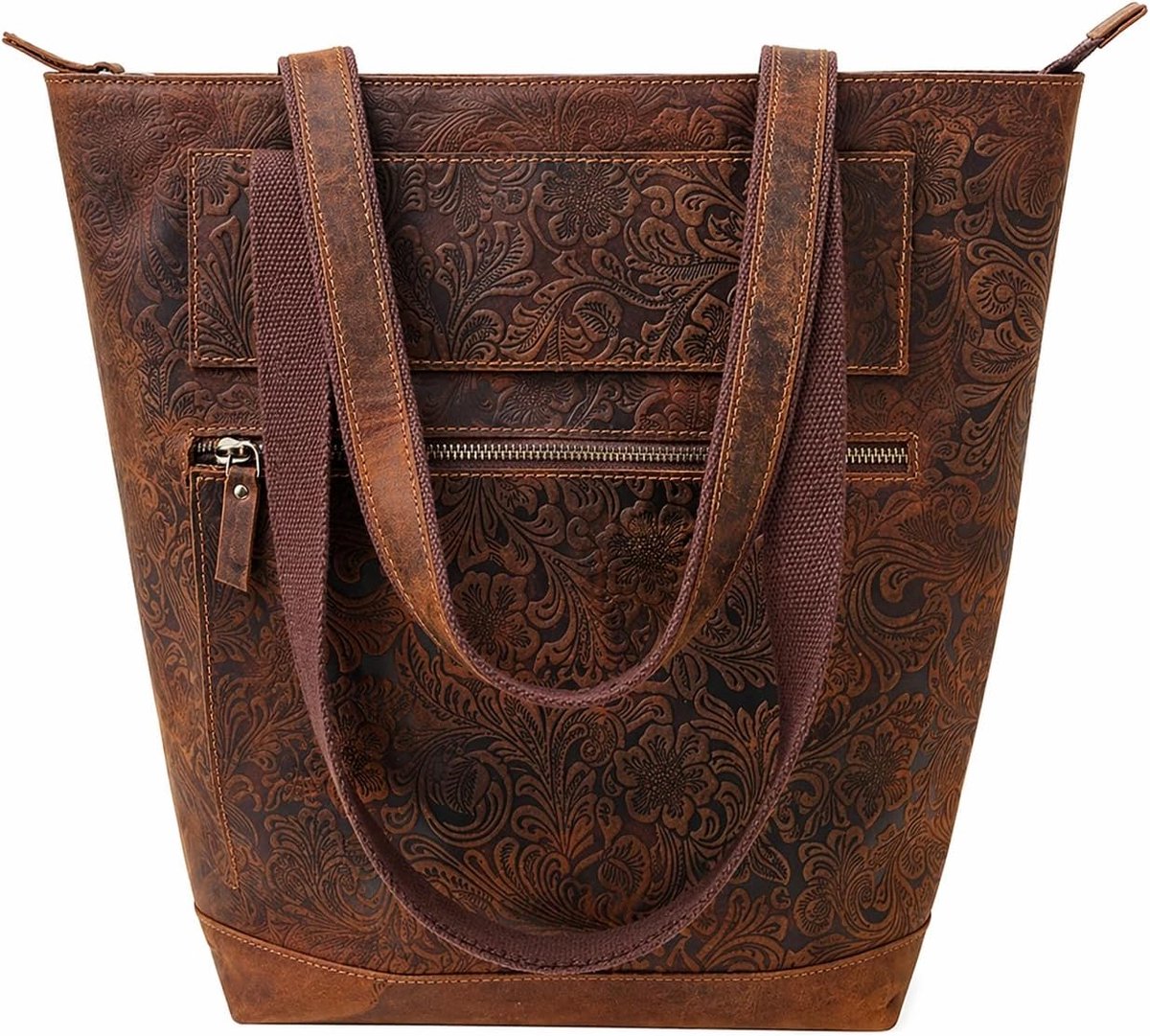 Boodschappentas volnerfleer bruin - Vintage stijl - 39 x 38 x 10 cm - Duurzaam en stijlvol - ShopVlot