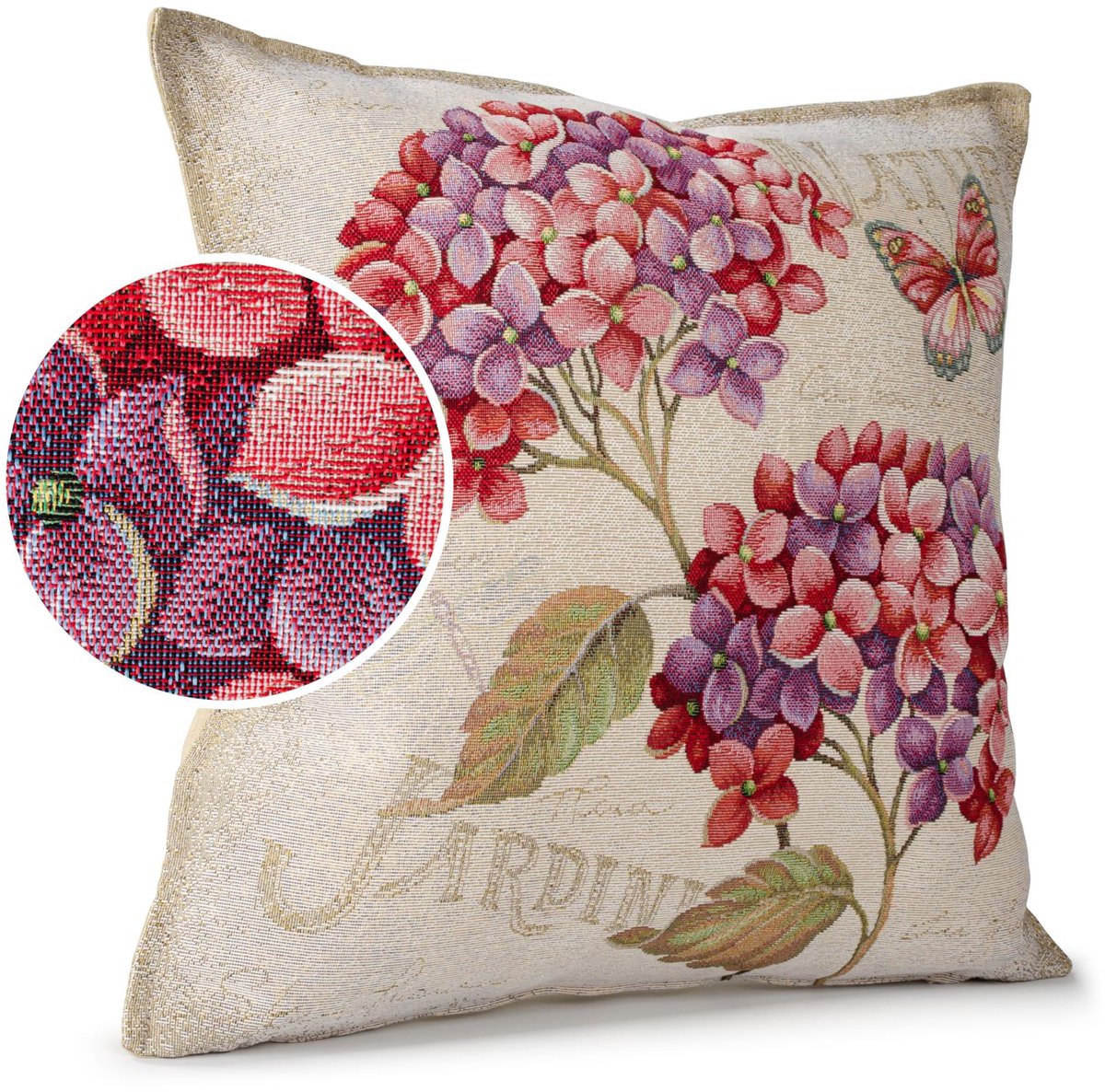 ANRO Sierkussen Hortensia's 45x45cm – Jacquard Gobelin Inclusief Vulling Bank Woonkamer Decoratief
