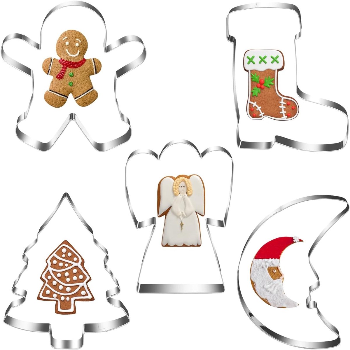 Set van 18 RVS Kerstkoekjesuitsteekvormen - 3 Maten voor Koekjes, Taarten en Desserts - Ideaal voor Gingerbread, Sneeuwman en Ster Vormpjes