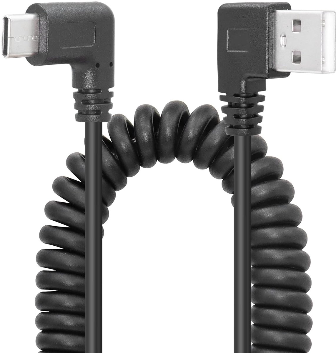 USB C Oplaadkabel 90 Graden - Coiled Type C Kabel - Snelladen en Gegevenssynchronisatie - Ideaal voor Gaming en Video's - ShopVlot
