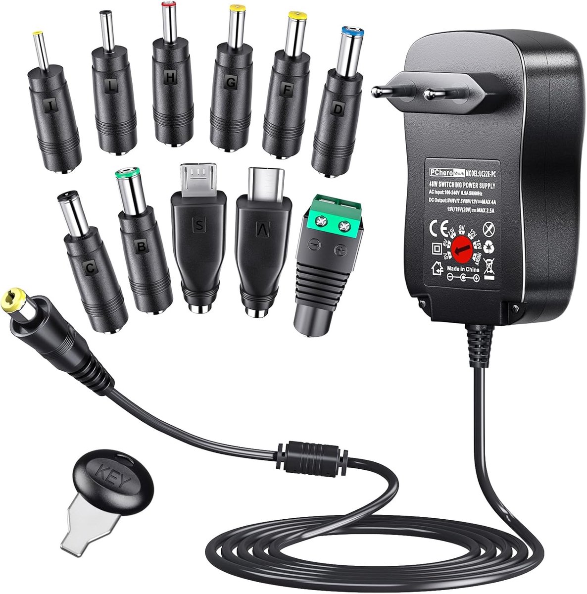 Universal AC/DC Power Supply Adapter 48W - 11 Adapter Tips - Veiligheidstechnologie - Voor huishoudelijke elektronica - ShopVlot