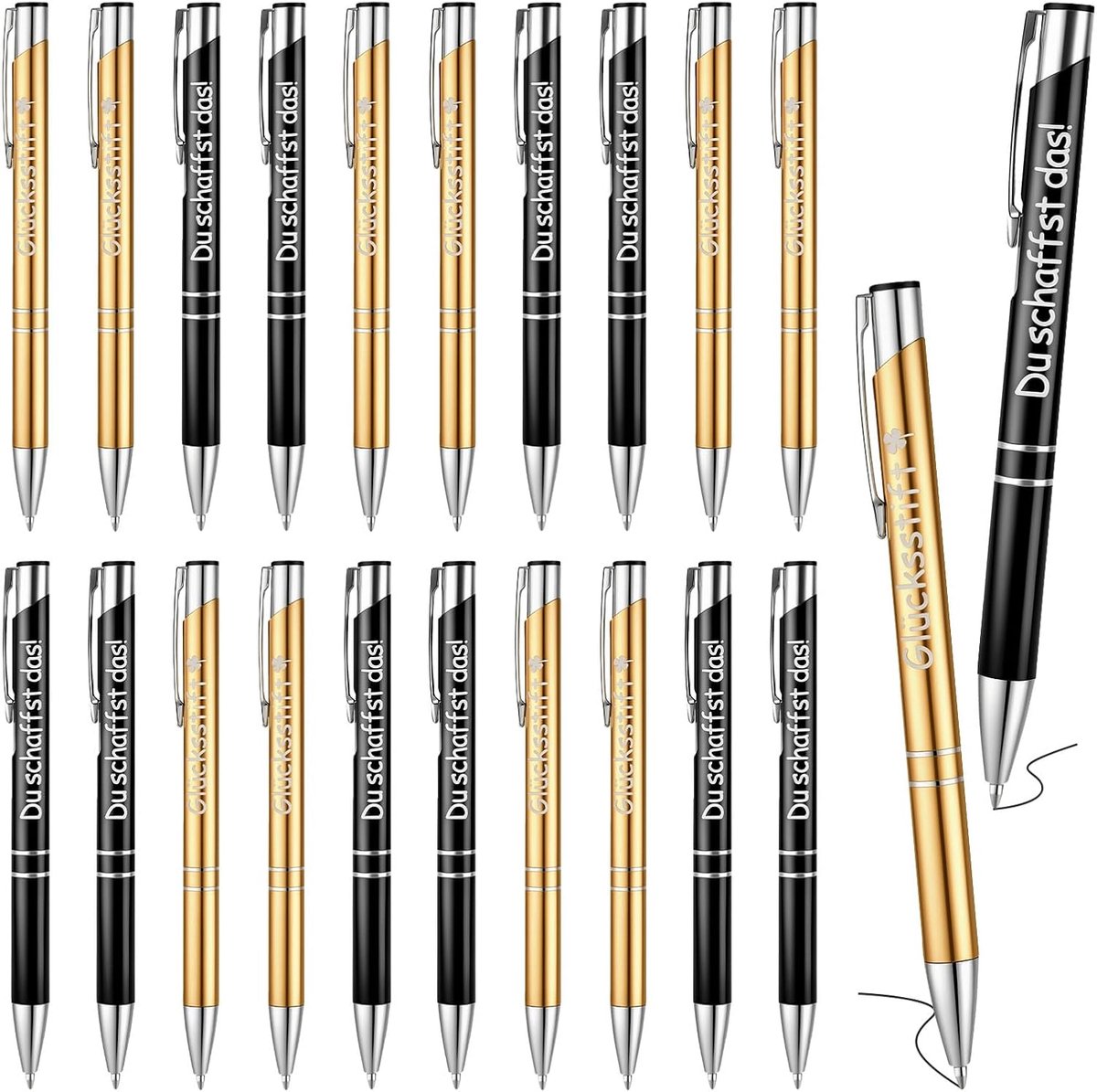 Balpen set - 20 geluksbrengers - houten en metalen uitvoering - ideaal voor collega's - ShopVlot