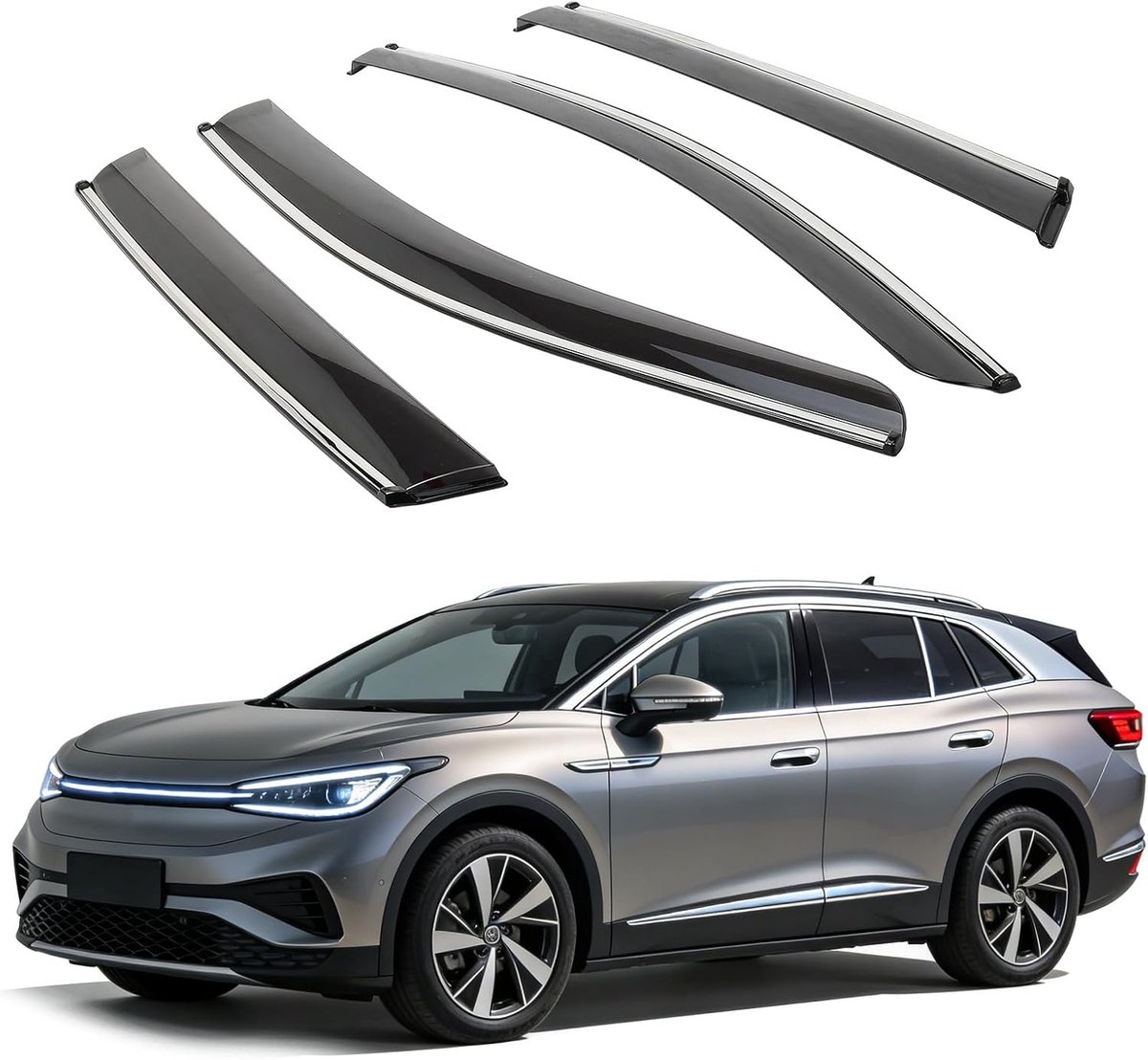 Autowindschermen V-W ID4 2021-2024 - Acryl met chromen strip - Zelfklevend - Bescherming tegen regen - ShopVlot