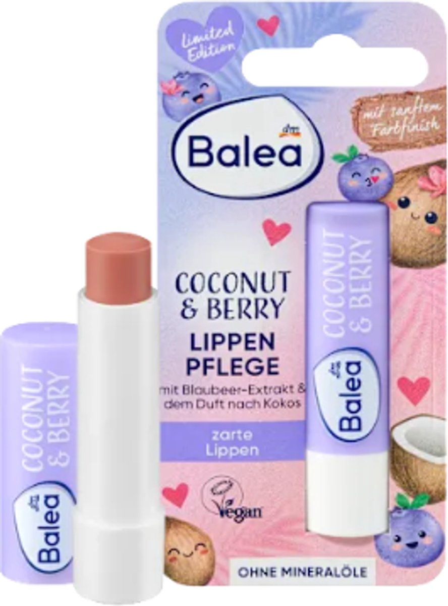Balea Lippenbalsem Coconut & Berry | 1x 4,8g - Kokosnoot & Blauwe Bes - Zachte Kleurafwerking | Limited Edition Zomer 2026