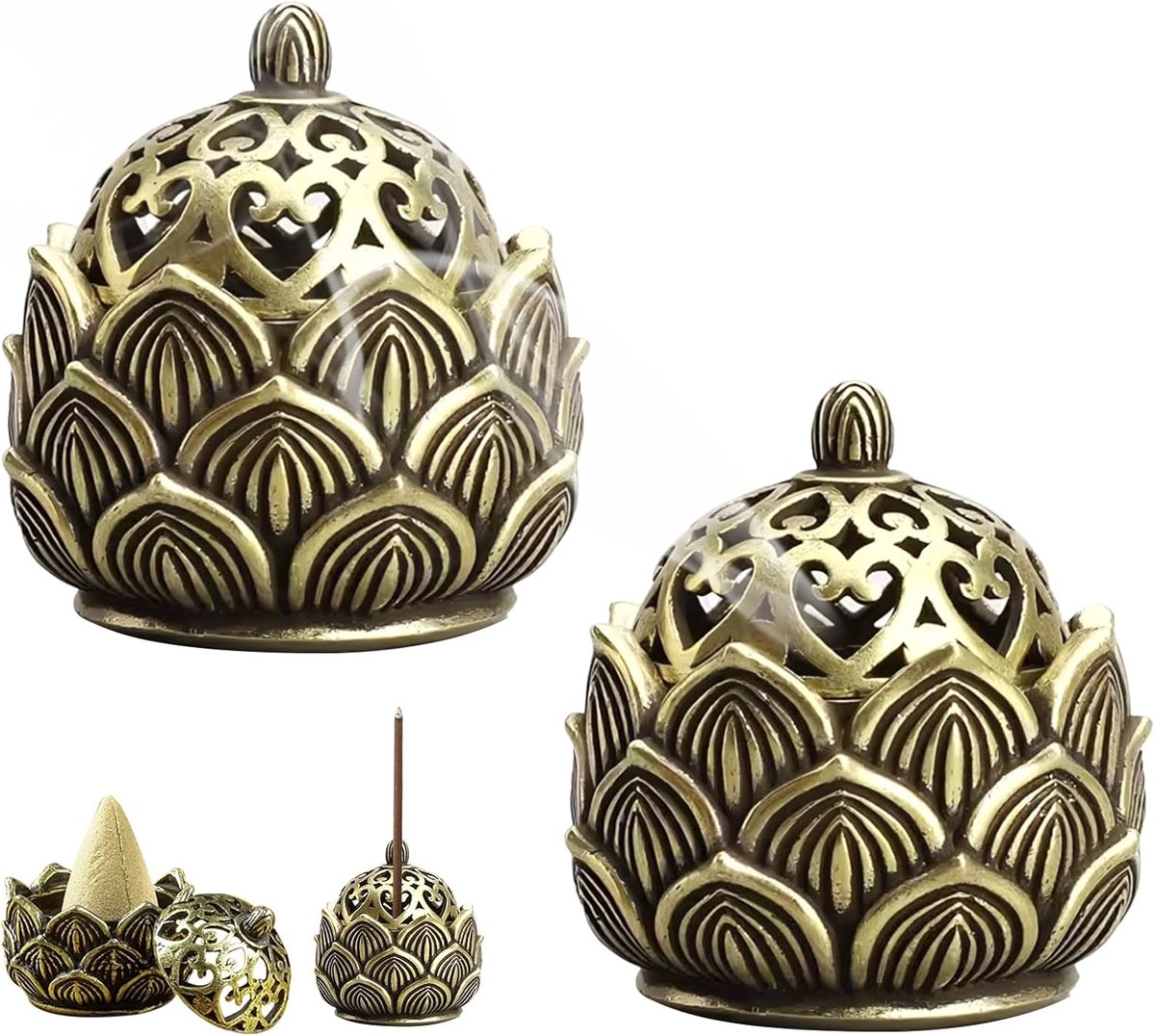 Incenshouder lotus - vintage metaal - bronzen uitvoering - perfect voor thuis of kantoor - ShopVlot
