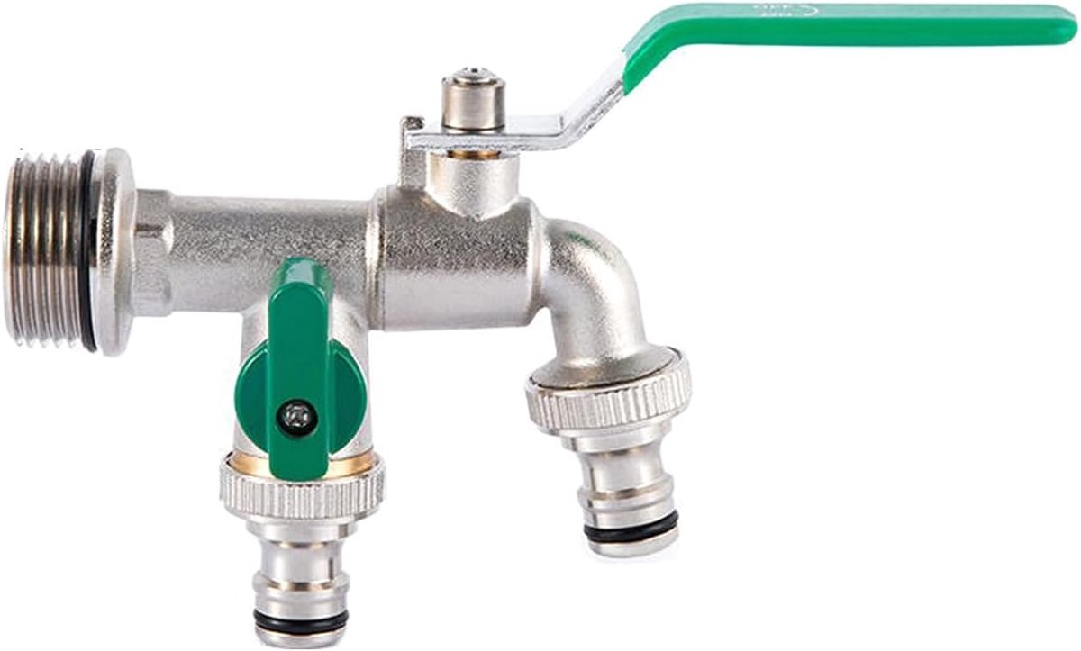Tuinkraan met afneembare slangaansluiting - Dubbele uitlaat 1 inch en 3/4 inch - Hoogwaardige messing - ShopVlot