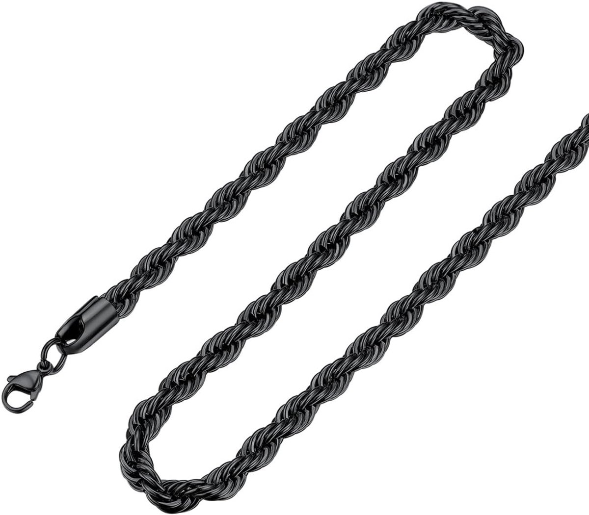 FOCALOOK Turned Chain for Men, Black, 6 mm, Link Chain, Long, 75 cm, Rapper Chain, Stainless Steel, Stainless Steel - ShopVlot