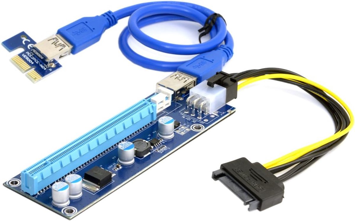 PCI-E 1x naar 16x Mining Machine Extender Riser Adapter - USB 3.0 - 6PIN Power Kabel - Verbeterde stabiliteit - ShopVlot