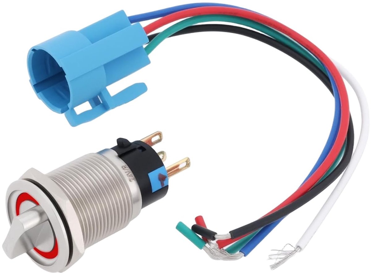 Rotary switch 19mm 2 posities - met rode LED verlichting - SPDT 1NO 1NC - ideaal voor elektrische toepassingen - ShopVlot