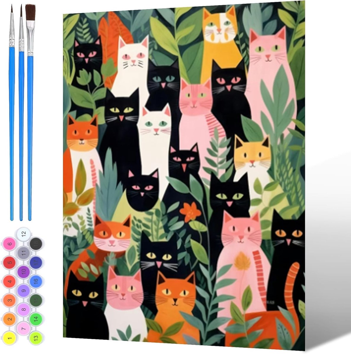 Schilderen op nummer kat tuin - DIY acrylverf schilderij - leuke hobby voor beginners - inclusief schilderbenodigdheden - ShopVlot