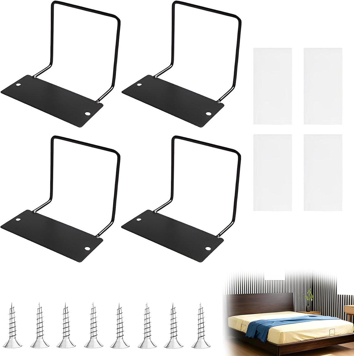 Matras houders 4-delige set - anti-slip zwart - met dubbelzijdige tape en schroeven - voorkomt verschuiven matras - ShopVlot