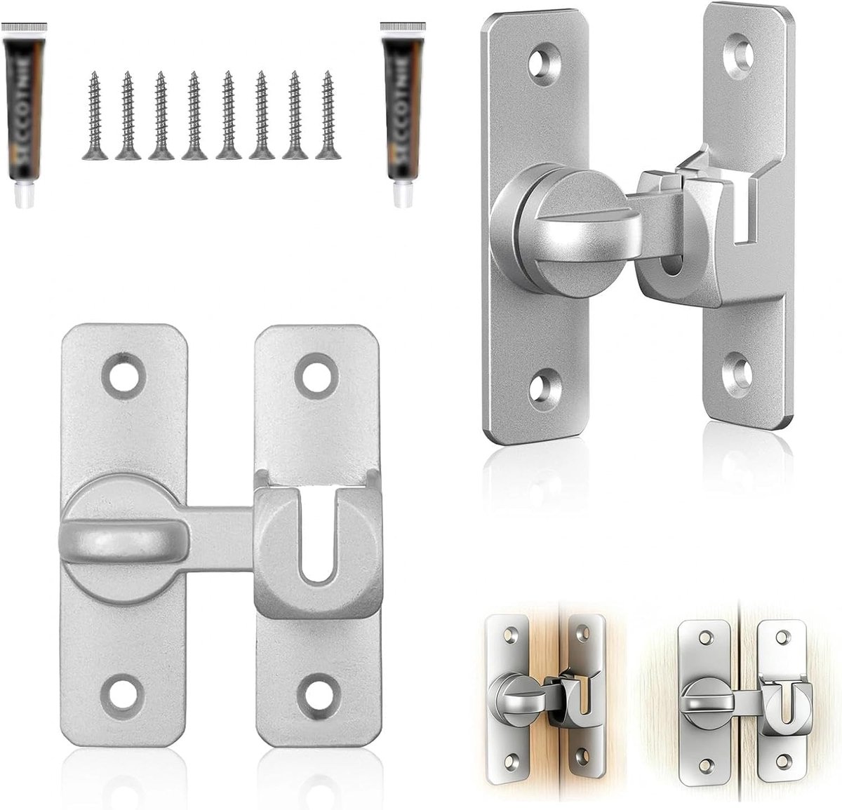 Deurslot 90/180 graden - Aluminium legering - Inclusief schroeven en lijm - Geschikt voor slaapkamer en badkamer - ShopVlot