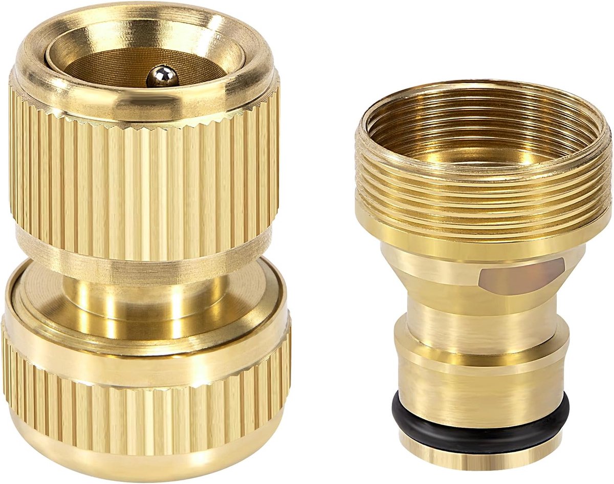 Snelkoppeling tuinslang 24mm male en 22mm female - messing - tapverbinding - eenvoudig te installeren - ShopVlot