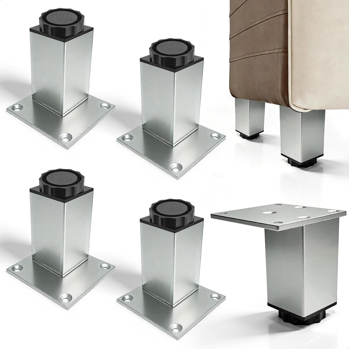 Meubelpoten verstelbaar 8 cm - aluminium - stabiel en roestvrij - perfect voor onregelmatige vloeren - ShopVlot