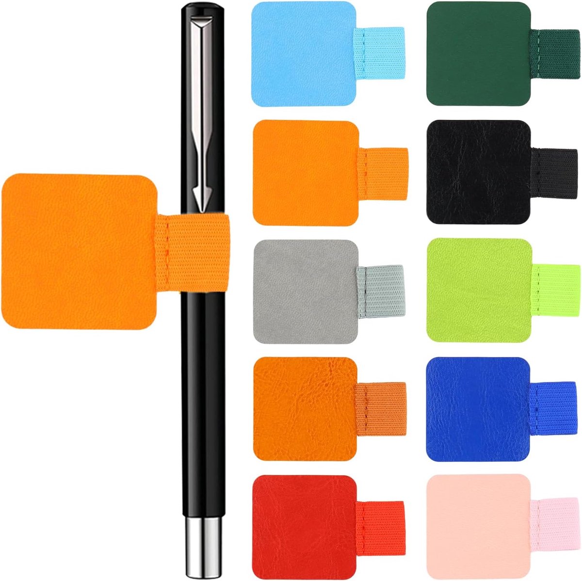 Penhouder zelfklevend - Set van 10 kleuren - Leer met elastische lus - Houd je pen bij je notitieboek - ShopVlot