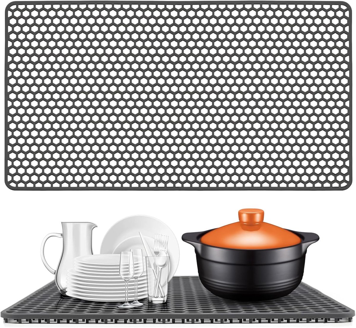 Spoelbakmat 72 x 40 cm - siliconen afdruipmat - gootsteenbescherming - ideaal voor het drogen van bestek - ShopVlot