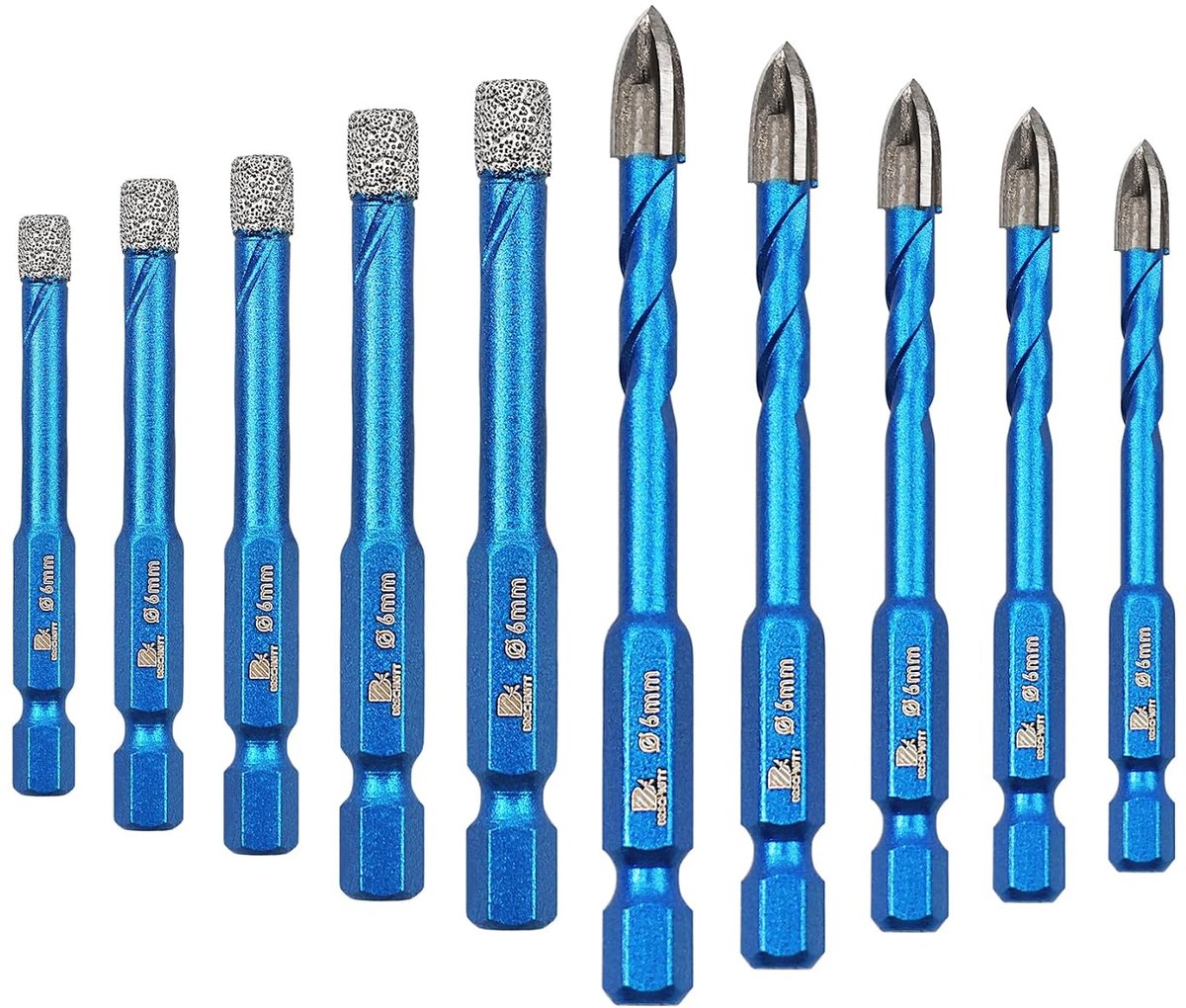 Diamant Boor Bit - 10 Stuks 1/4 Inch - Voor Porselein, Tegels, Steen en Marmer - Ideaal voor Harde Materialen - ShopVlot