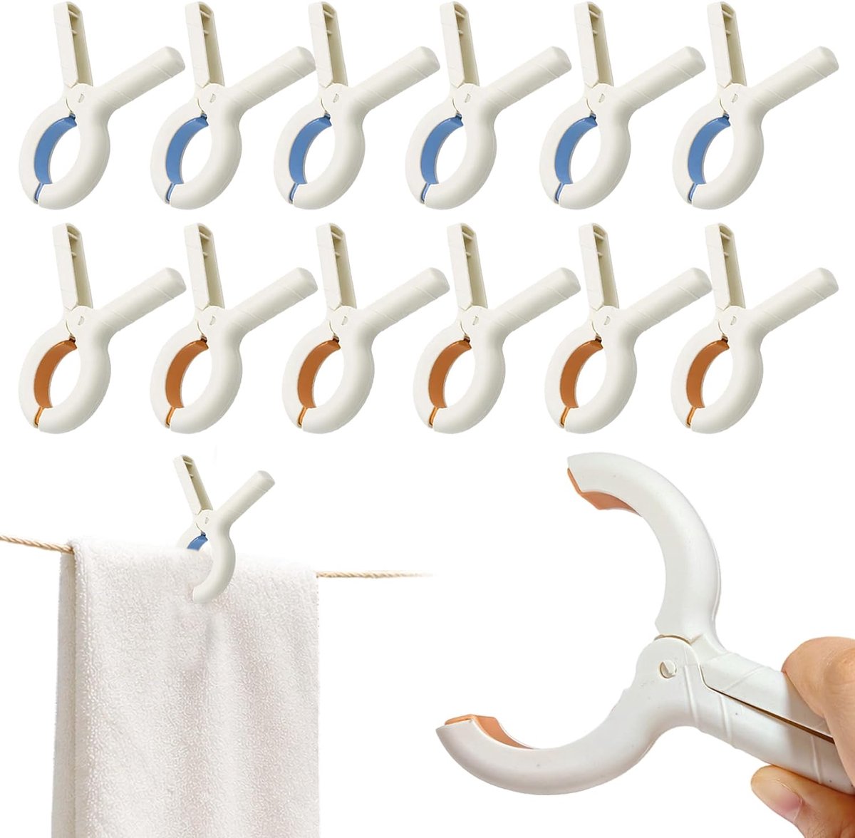 Badhanddoekclips 12 stuks - stevige kunststof - winddicht - ideaal voor strandstoelen - ShopVlot