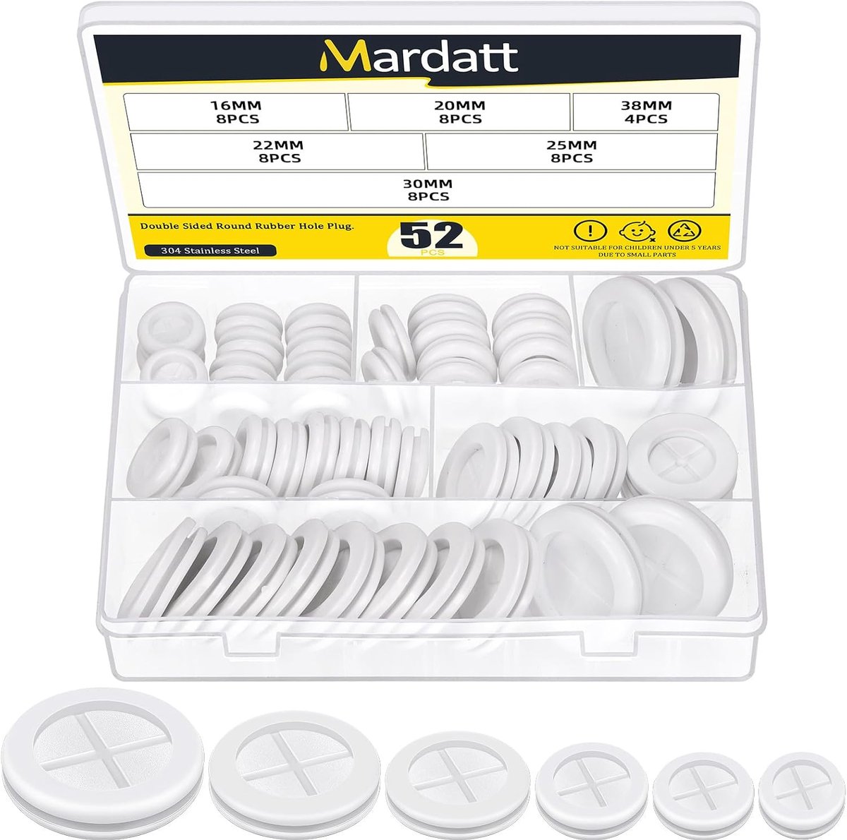 Rubber grommets kit 52pcs - diverse maten 16/20/22/25/30/38mm - rubber voor kabelbescherming - ShopVlot