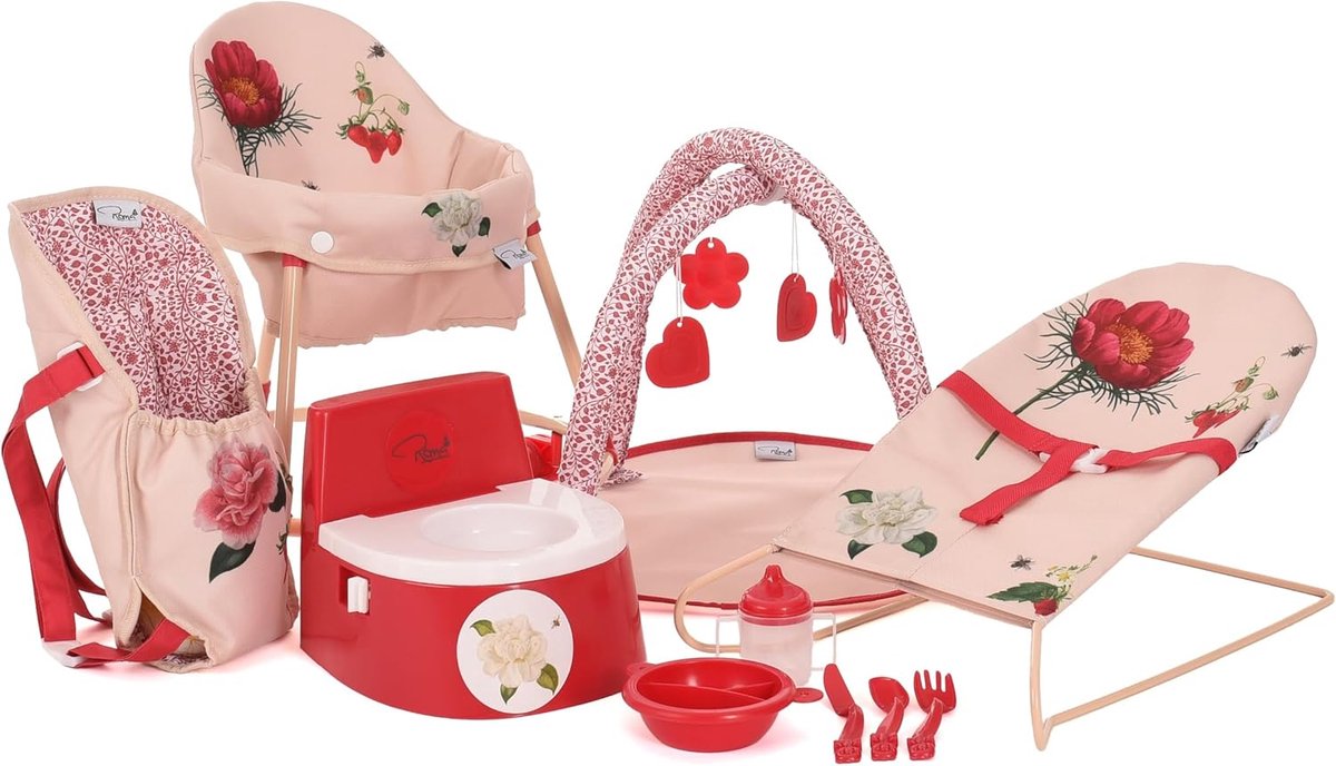 Roma RHS 10-Piece Doll Accessories Set - Flora: Walker Aid Seesader, Belly Carrier Potty Feeder Cutlery Set Drinking - ShopVlot