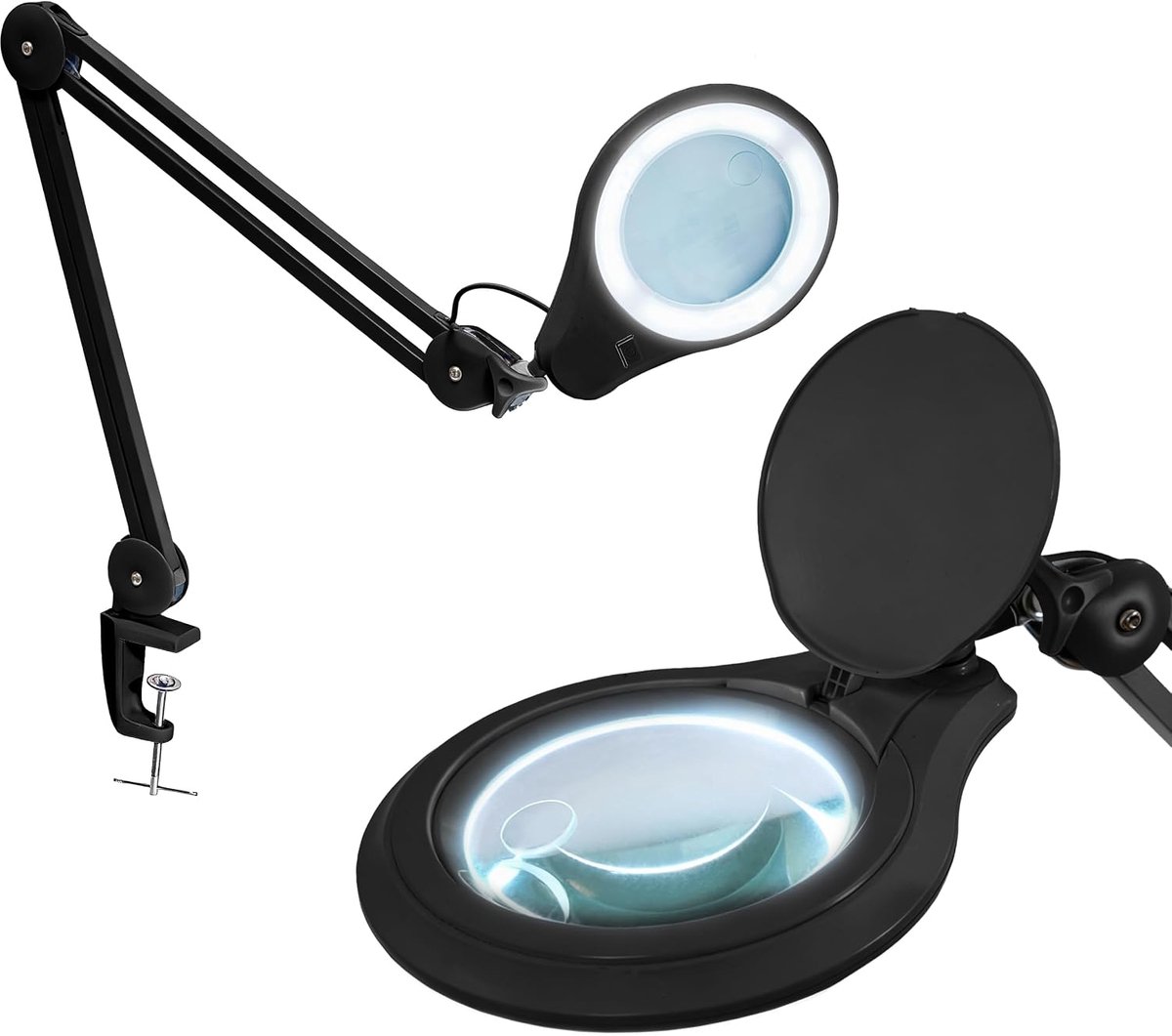 (New Model) Neatfi Bifocals 1,200 Lumens Super LED Magnifying Lamp with Clamp, Adjustable Arm, Dimmable, 60 Pieces SMD - ShopVlot