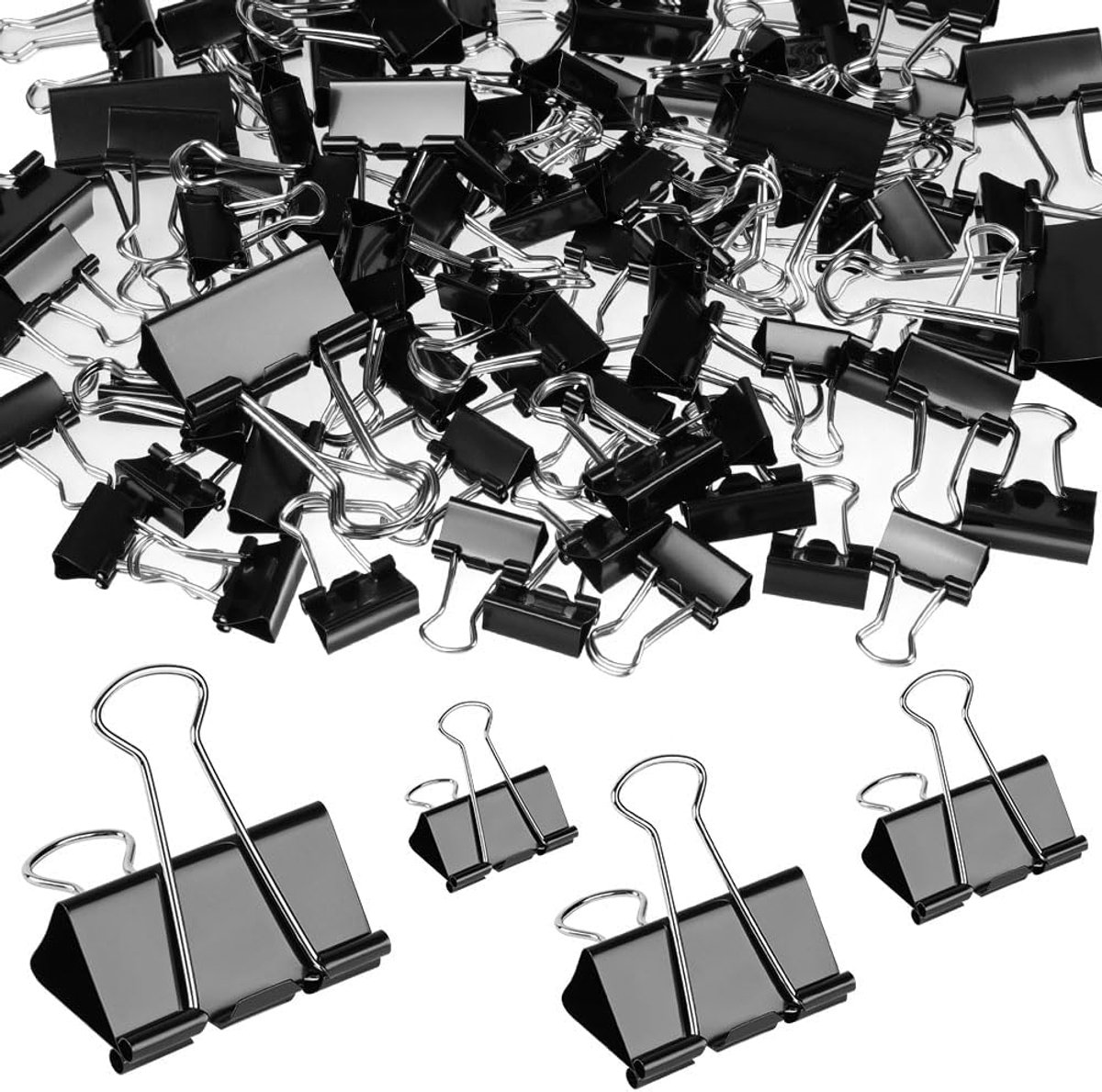 100-delige foldback clips 15mm - 19mm - 25mm - 32mm Metalen paperclips Binder clips Multifunctionele clips Foldback clips Zwarte paperclips voor documenten - papier - notities - enz