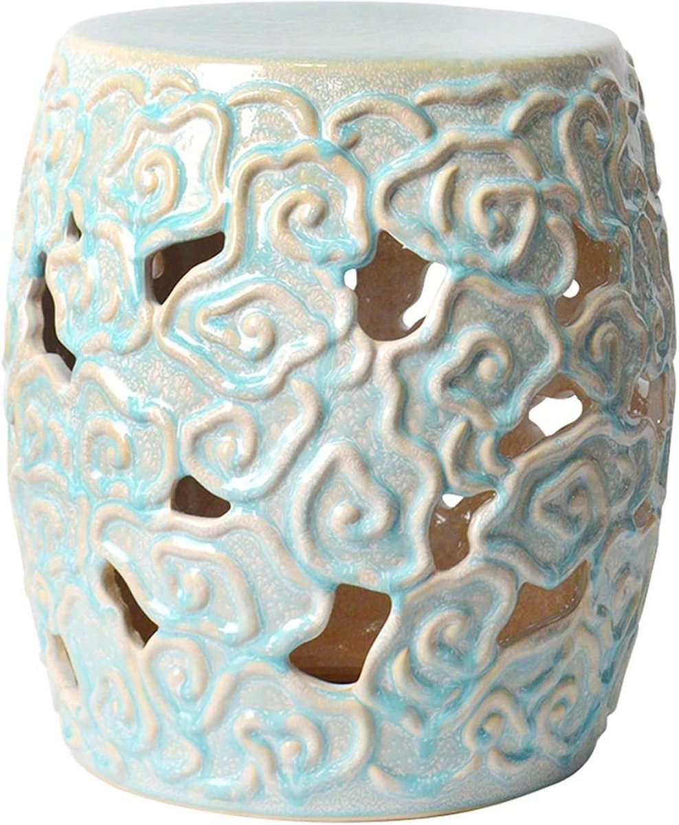 Decorative Ceramic Garden Stool, Glazed Hollow Xiangyun Pattern Living Room Round Stool, Suitable for Living Room - ShopVlot