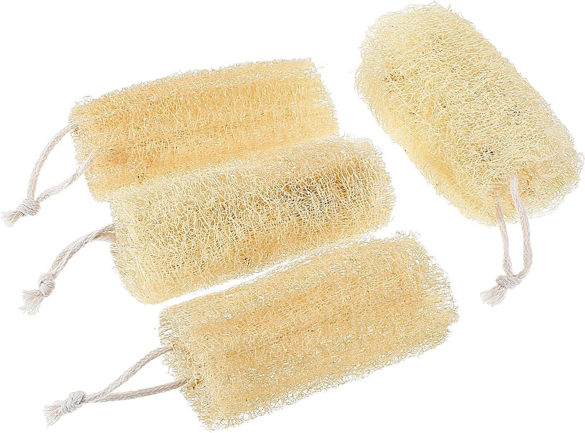 YBEATY 4 stuks natuurlijke luffa-sponzenset kleurstofvrije exfoliërende lichaamsscrubber organische luffa - ShopVlot