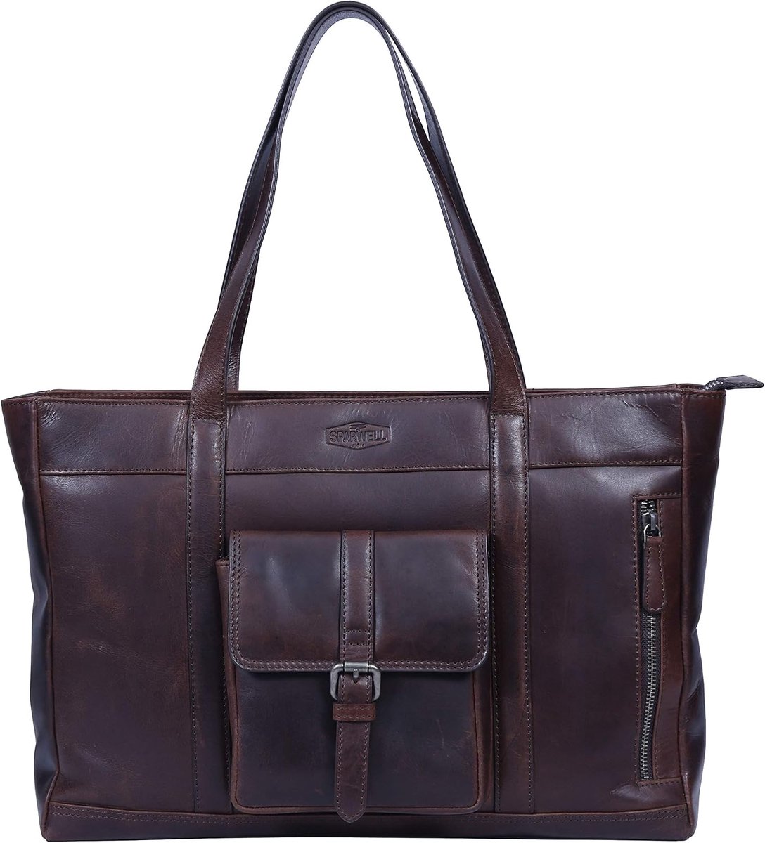 Sparwell Bag - Kreative Katherine - Leather Shopper 15.5 Inch - Dark Brown, Brown - ShopVlot