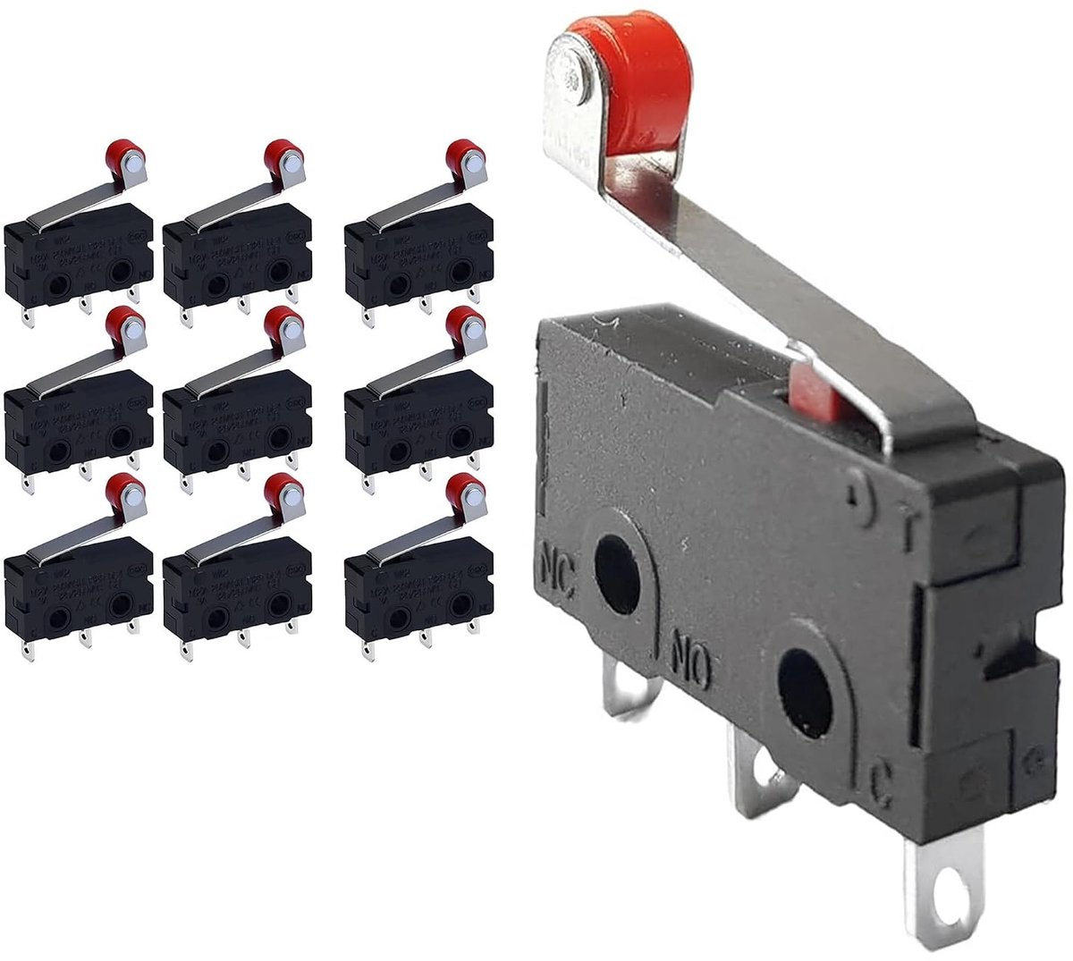 Verpakking van 10 Mikroschakelaars met Rolhendel, 250V 5A SPDT Miniatuur Grensschakelaars (1NO 1NC), Compacte - ShopVlot