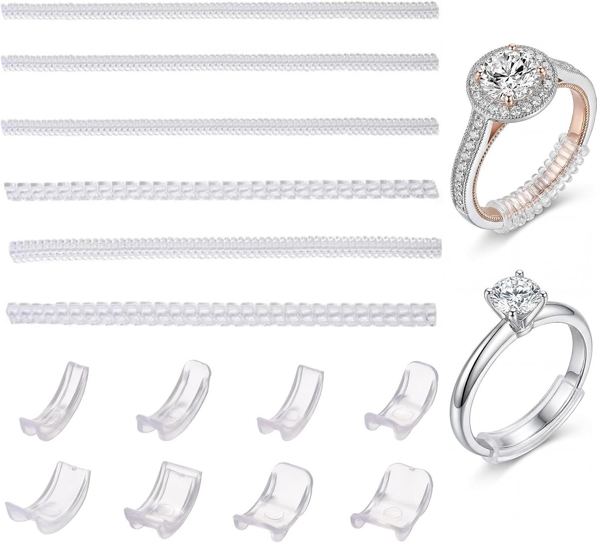 Invisible Ring Reducer, 14 Pieces, Invisible Silicone Ring Inserts for Reducing, Rotating Size Adjuster, for Women and - ShopVlot