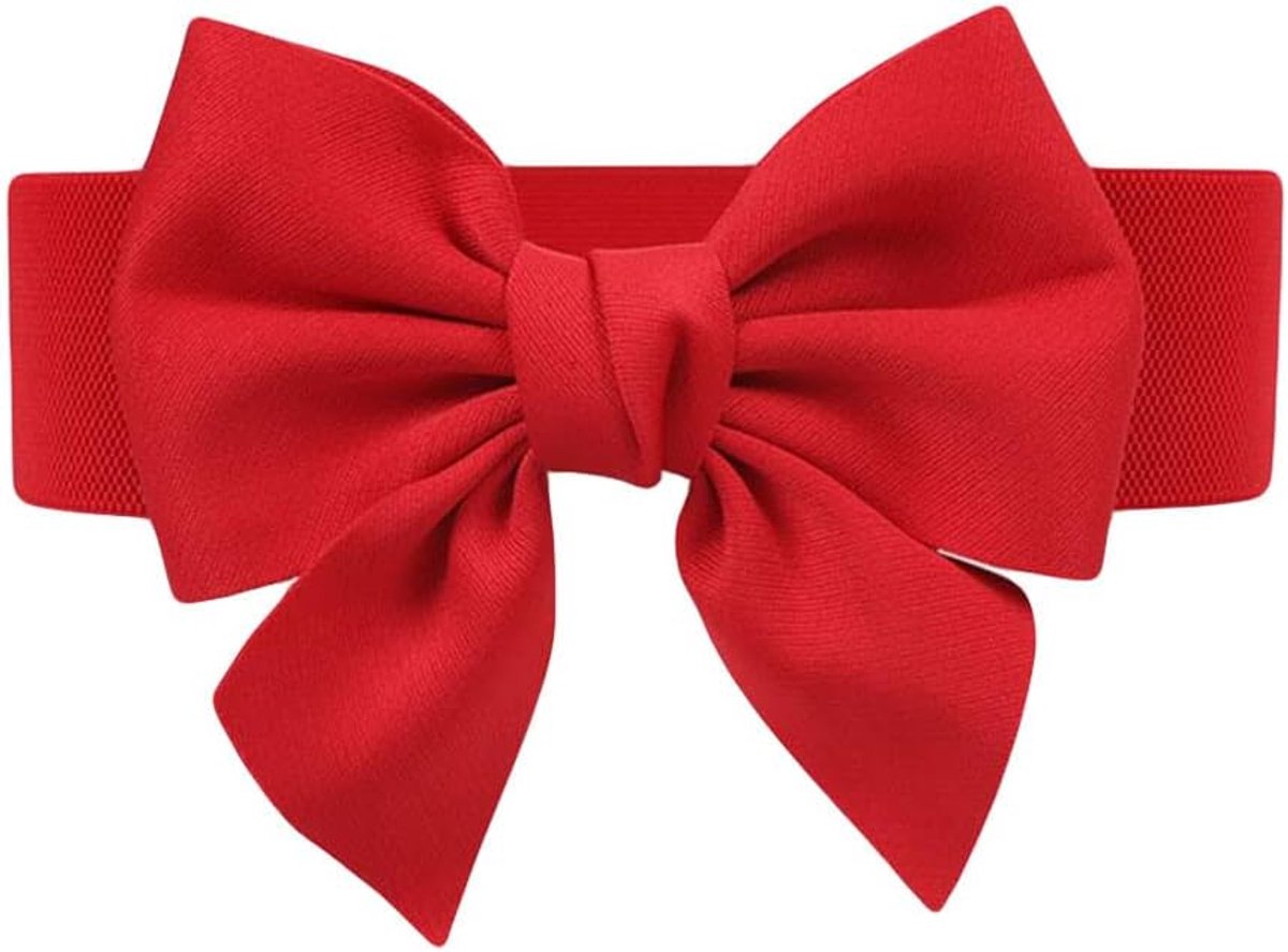 Ladies Elastic Belt Bow Wide Waistband Decorative Dresses for Women, Red, One Size - ShopVlot