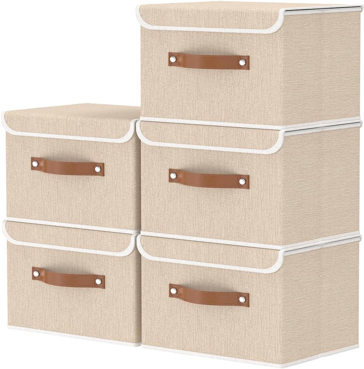OUTBROS Pack of 5 Folding Storage Baskets, Decorative Storage Box with Lid, Wardrobe Organiser for Clothes, 26 x 20 x - ShopVlot