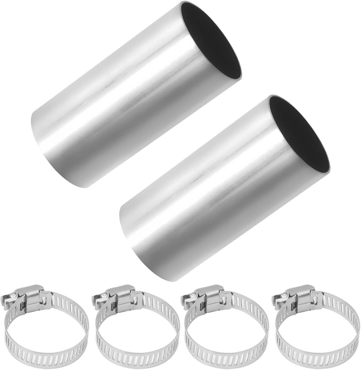 2pcs Exhaust Pipe Connectors, Stainless Steel Extension Tube with 4 Clamps, 24mm Car Exhaust Pipe - ShopVlot