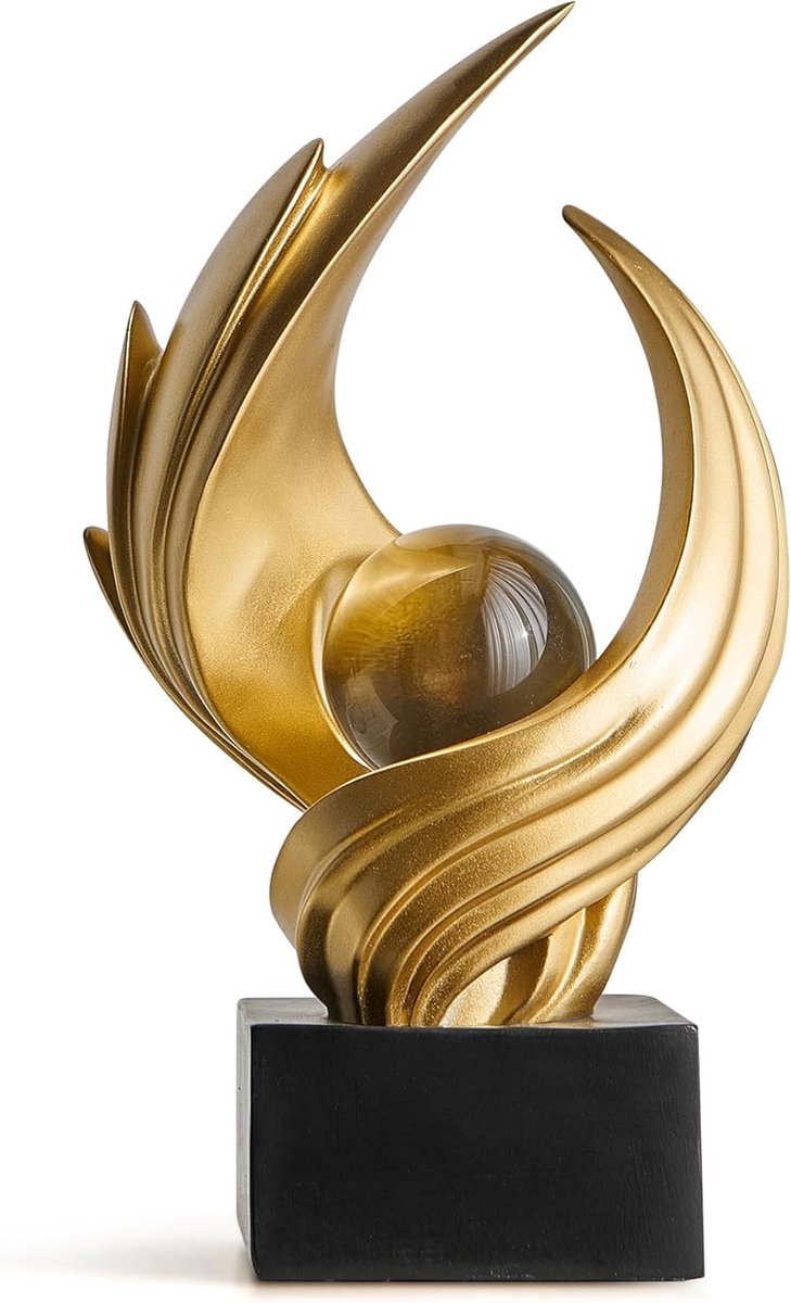 Abstract Art Sculpture, Resin Gold Decorative Statue, Modern White Ornaments for Living Room, Decorvas Modernias for - ShopVlot