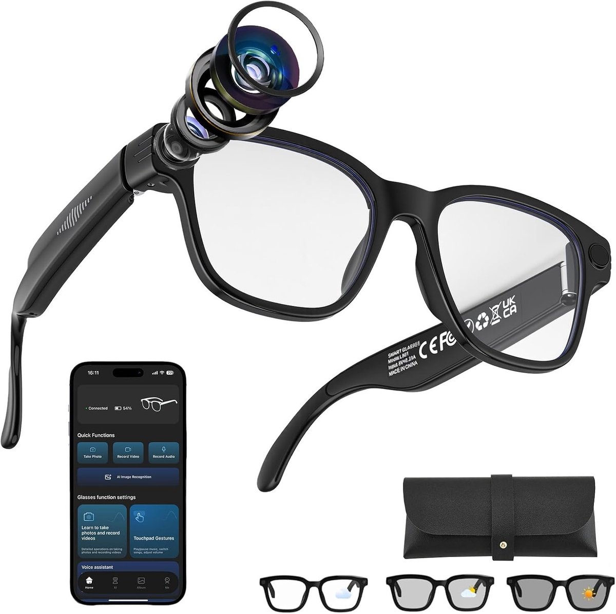 AI Smart Glasses with 8 MP HD Camera and 1200P Video, Interchangeable Lenses, 270 mAh Battery, Dual Microphone with - ShopVlot