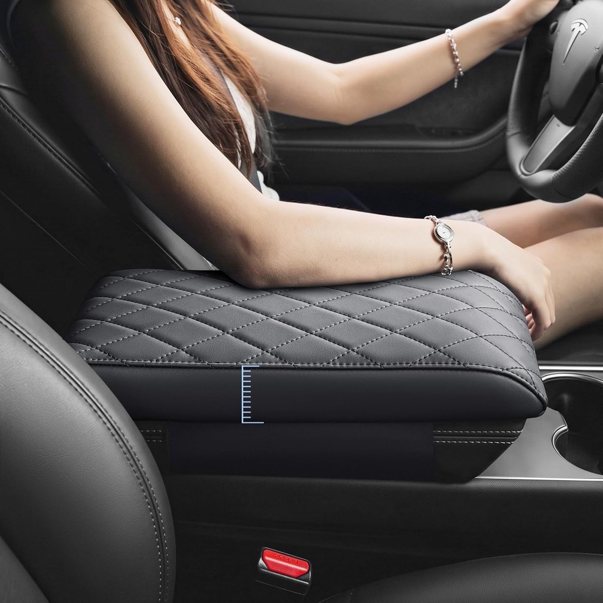 Model 3 Armrest Pads 2017-2019, 2020, 2021, 2022, 2023, Faux Leather, Tesla Model 3, Center Armrest, Posture Enhancing - ShopVlot