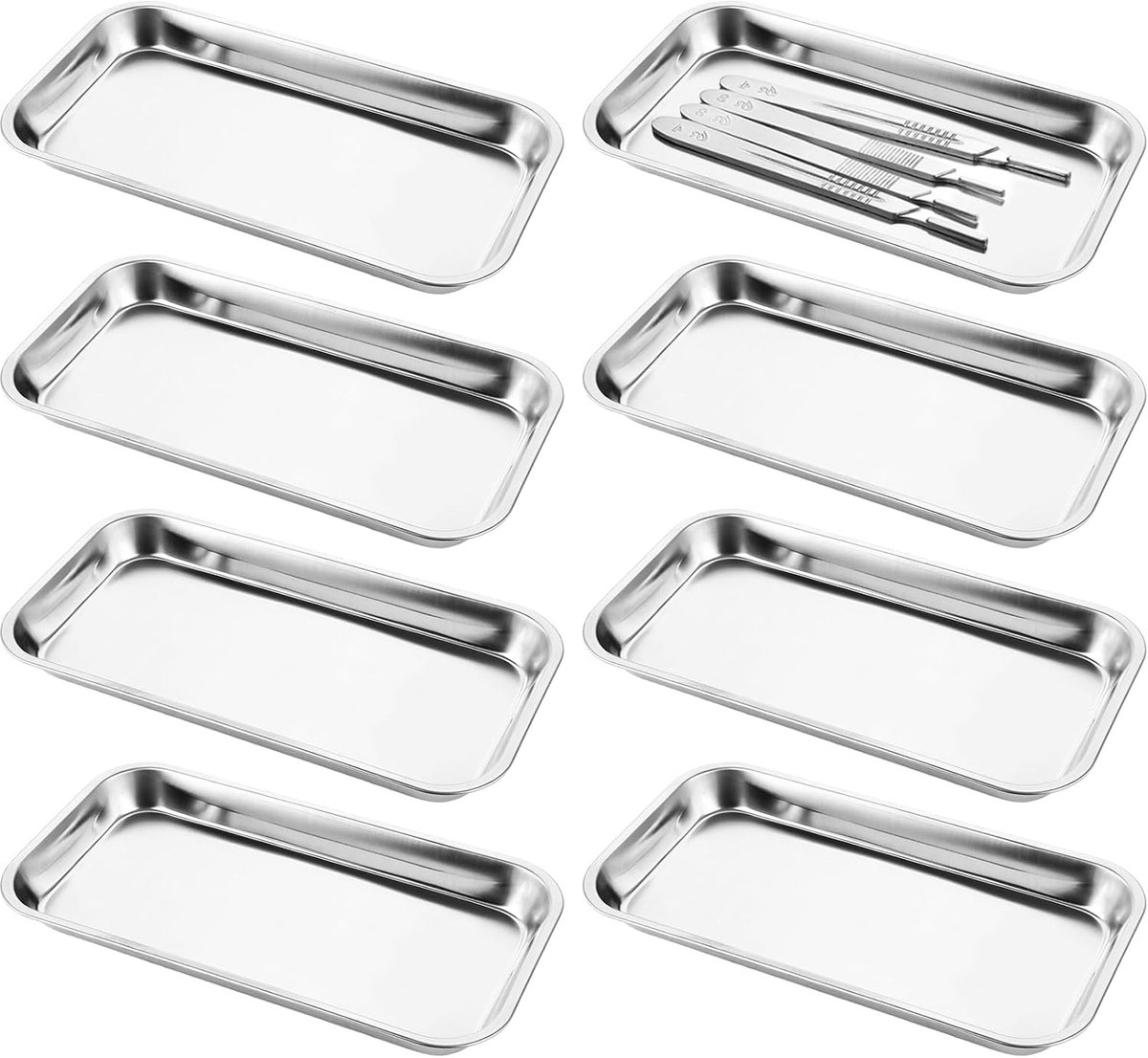 Rectangular Instrument Tray, 8 Pieces, Stainless Steel Plate, Rectangular Small Stainless Steel, Laboratory Tray - ShopVlot