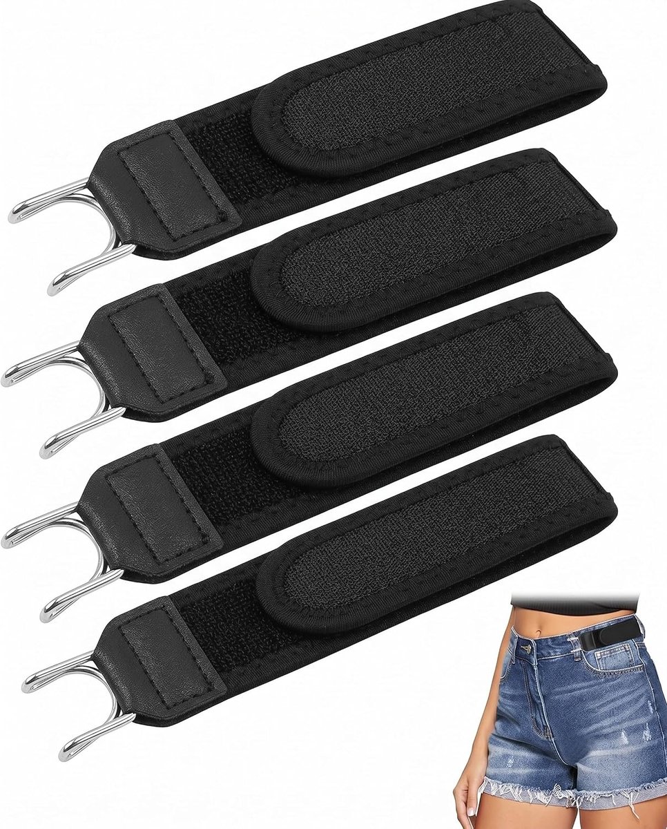 4 stuks riemen zonder gesp, zwart, heren en dames, elastische onzichtbare riem, verstelbaar, tactische riem voor - ShopVlot